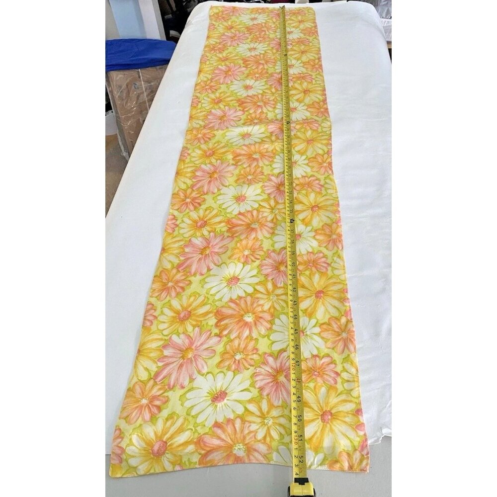 Vintage Floral Scarf Yellow Pink Daisy Sheer Mod Retro 60s 70s 13 x 53 Cottage - Picture 6 of 8